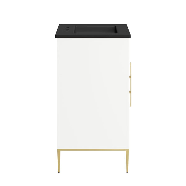 Modway Furniture Awaken 24 Inch Bathroom Vanity with Gold Hardware Solid Wood Modern Spa Design White Black EEI-7592-WHI-BLK