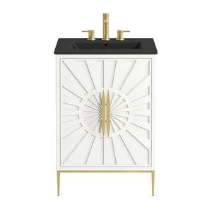 Modway Furniture Awaken 24 Inch Bathroom Vanity with Gold Hardware Solid Wood Modern Spa Design White Black EEI-7592-WHI-BLK