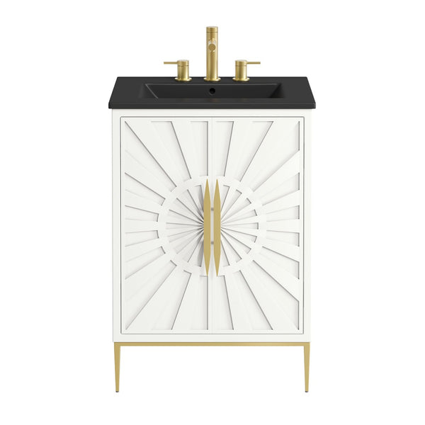 Modway Furniture Awaken 24 Inch Bathroom Vanity with Gold Hardware Solid Wood Modern Spa Design White Black EEI-7592-WHI-BLK