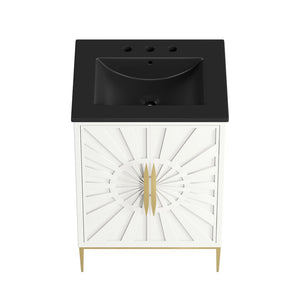 Modway Furniture Awaken 24 Inch Bathroom Vanity with Gold Hardware Solid Wood Modern Spa Design White Black EEI-7592-WHI-BLK