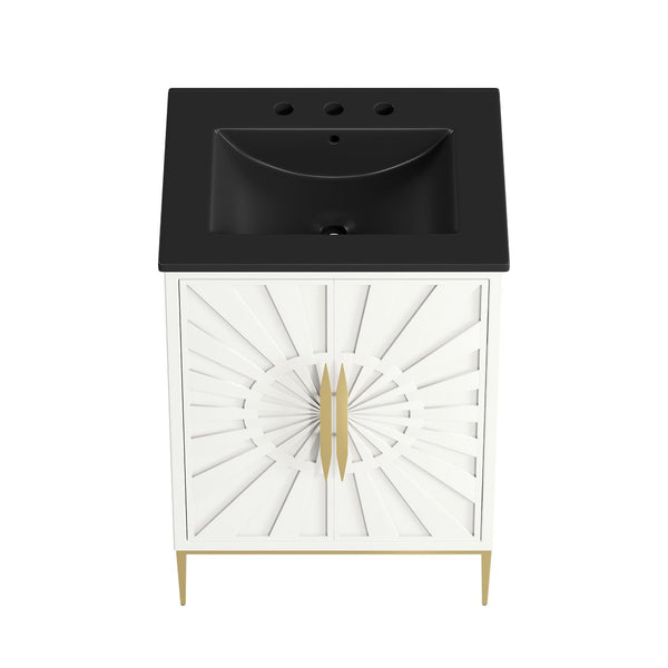 Modway Furniture Awaken 24 Inch Bathroom Vanity with Gold Hardware Solid Wood Modern Spa Design White Black EEI-7592-WHI-BLK
