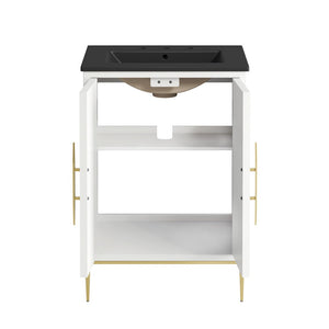 Modway Furniture Awaken 24 Inch Bathroom Vanity with Gold Hardware Solid Wood Modern Spa Design White Black EEI-7592-WHI-BLK