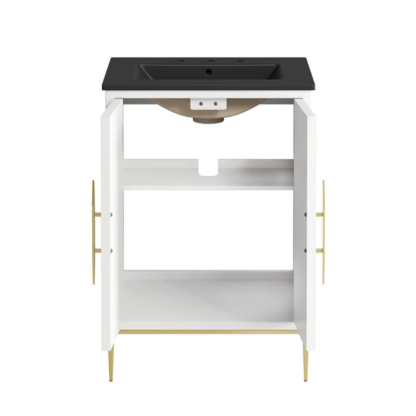Modway Furniture Awaken 24 Inch Bathroom Vanity with Gold Hardware Solid Wood Modern Spa Design White Black EEI-7592-WHI-BLK