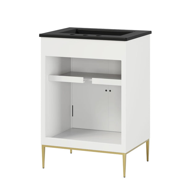Modway Furniture Awaken 24 Inch Bathroom Vanity with Gold Hardware Solid Wood Modern Spa Design White Black EEI-7592-WHI-BLK