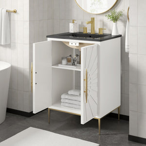 Modway Furniture Awaken 24 Inch Bathroom Vanity with Gold Hardware Solid Wood Modern Spa Design White Black EEI-7592-WHI-BLK