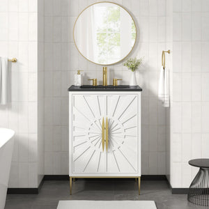 Modway Furniture Awaken 24 Inch Bathroom Vanity with Gold Hardware Solid Wood Modern Spa Design White Black EEI-7592-WHI-BLK