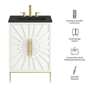 Modway Furniture Awaken 24 Inch Bathroom Vanity with Gold Hardware Solid Wood Modern Spa Design White Black EEI-7592-WHI-BLK