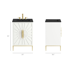 Modway Furniture Awaken 24 Inch Bathroom Vanity with Gold Hardware Solid Wood Modern Spa Design White Black EEI-7592-WHI-BLK