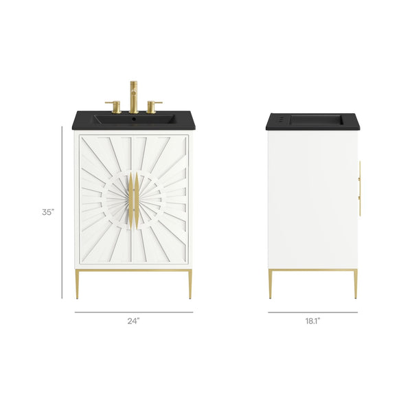 Modway Furniture Awaken 24 Inch Bathroom Vanity with Gold Hardware Solid Wood Modern Spa Design White Black EEI-7592-WHI-BLK