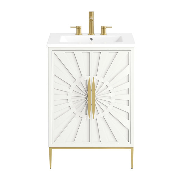 Modway Furniture Awaken 24 Inch Bathroom Vanity with Gold Hardware Solid Wood Modern Spa Design White White EEI-7592-WHI-WHI