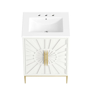 Modway Furniture Awaken 24 Inch Bathroom Vanity with Gold Hardware Solid Wood Modern Spa Design White White EEI-7592-WHI-WHI