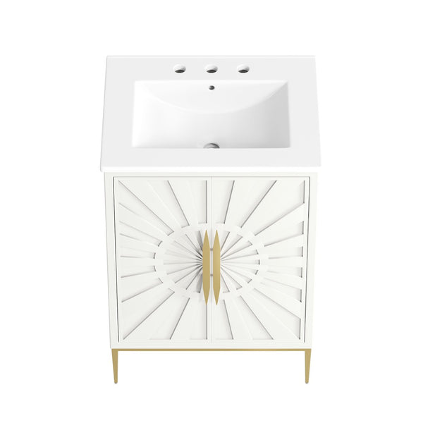 Modway Furniture Awaken 24 Inch Bathroom Vanity with Gold Hardware Solid Wood Modern Spa Design White White EEI-7592-WHI-WHI