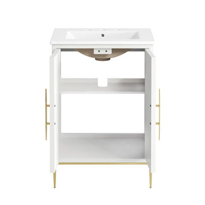 Modway Furniture Awaken 24 Inch Bathroom Vanity with Gold Hardware Solid Wood Modern Spa Design White White EEI-7592-WHI-WHI