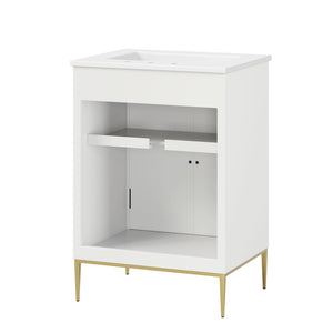 Modway Furniture Awaken 24 Inch Bathroom Vanity with Gold Hardware Solid Wood Modern Spa Design White White EEI-7592-WHI-WHI