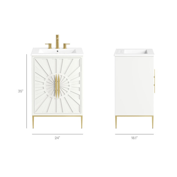 Modway Furniture Awaken 24 Inch Bathroom Vanity with Gold Hardware Solid Wood Modern Spa Design White White EEI-7592-WHI-WHI