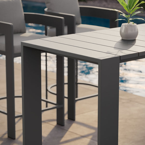 Modway Furniture Tahoe Outdoor Aluminum Slatted Bar Table Seats Six with Powder Coated Weather Resist EEI-7593-GRY