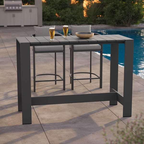 Modway Furniture Tahoe Outdoor Aluminum Slatted Bar Table Seats Six with Powder Coated Weather Resist EEI-7593-GRY