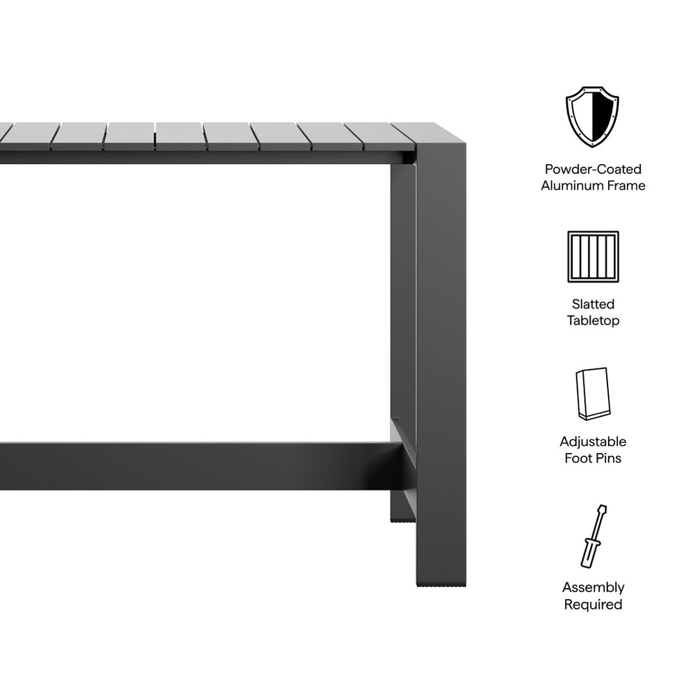 Modway Furniture Tahoe Outdoor Aluminum Slatted Bar Table Seats Six with Powder Coated Weather Resist EEI-7593-GRY
