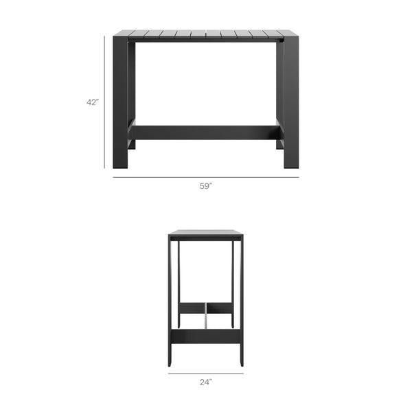 Modway Furniture Tahoe Outdoor Aluminum Slatted Bar Table Seats Six with Powder Coated Weather Resist EEI-7593-GRY