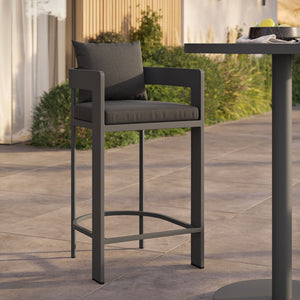 Modway Furniture Tahoe Outdoor Aluminum Bar Chair with Cushions Powder Coated for Patio Decks Charcoal EEI-7595-CHA