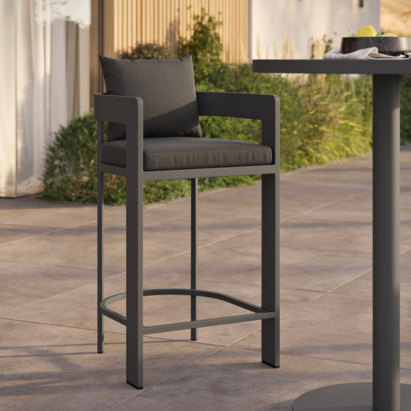 Modway Furniture Tahoe Outdoor Aluminum Bar Chair with Cushions Powder Coated for Patio Decks Charcoal EEI-7595-CHA