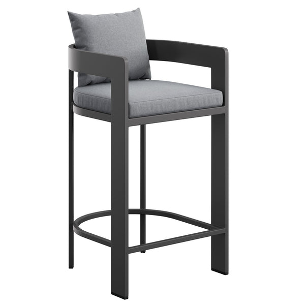 Modway Furniture Tahoe Outdoor Aluminum Bar Chair with Cushions Powder Coated for Patio Decks Gray EEI-7595-GRY