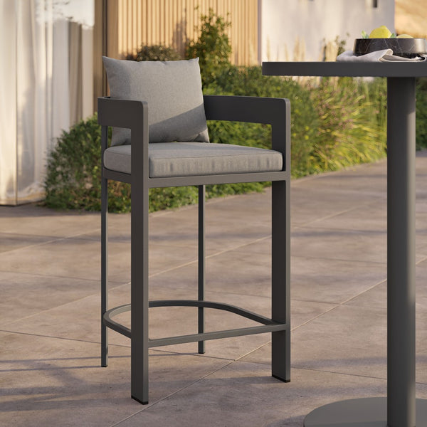 Modway Furniture Tahoe Outdoor Aluminum Bar Chair with Cushions Powder Coated for Patio Decks Gray EEI-7595-GRY