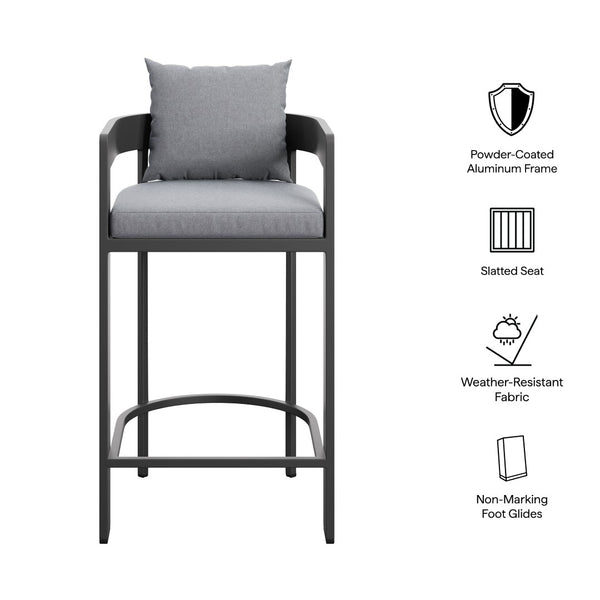 Modway Furniture Tahoe Outdoor Aluminum Bar Chair with Cushions Powder Coated for Patio Decks Gray EEI-7595-GRY