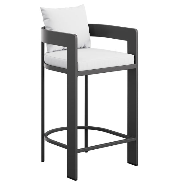 Modway Furniture Tahoe Outdoor Aluminum Bar Chair with Cushions Powder Coated for Patio Decks White EEI-7595-WHI