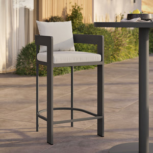 Modway Furniture Tahoe Outdoor Aluminum Bar Chair with Cushions Powder Coated for Patio Decks White EEI-7595-WHI