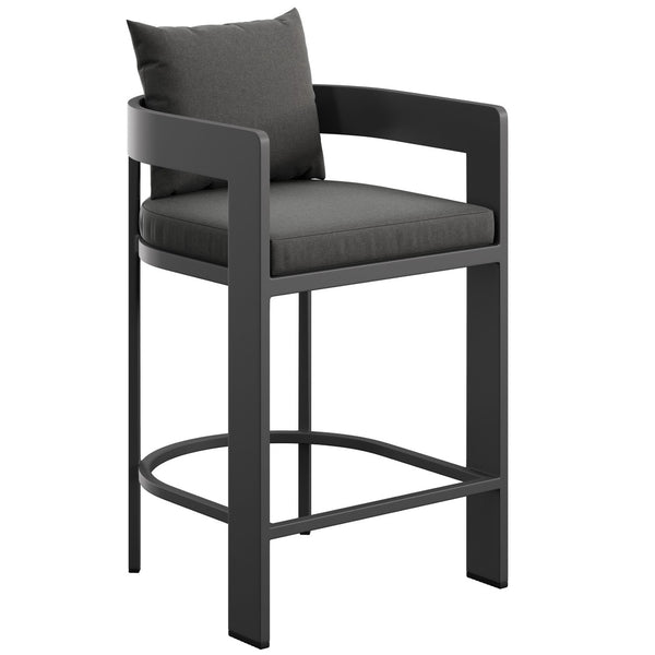 Modway Furniture Tahoe Modway Outdoor Aluminum Counter Stool with Cushion Slatted Barrel Patio Seat Charcoal EEI-7596-CHA