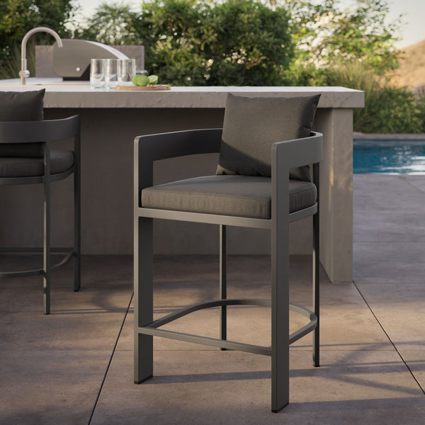 Modway Furniture Tahoe Modway Outdoor Aluminum Counter Stool with Cushion Slatted Barrel Patio Seat Charcoal EEI-7596-CHA