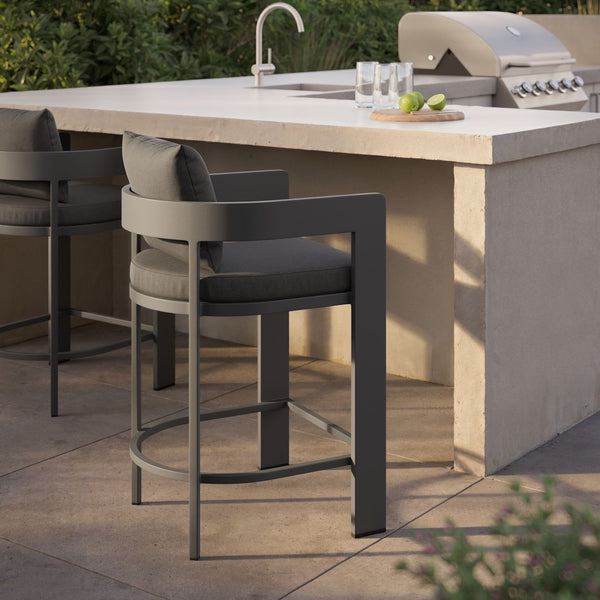 Modway Furniture Tahoe Modway Outdoor Aluminum Counter Stool with Cushion Slatted Barrel Patio Seat Charcoal EEI-7596-CHA