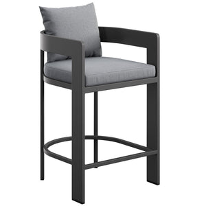 Modway Furniture Tahoe Modway Outdoor Aluminum Counter Stool with Cushion Slatted Barrel Patio Seat Gray EEI-7596-GRY