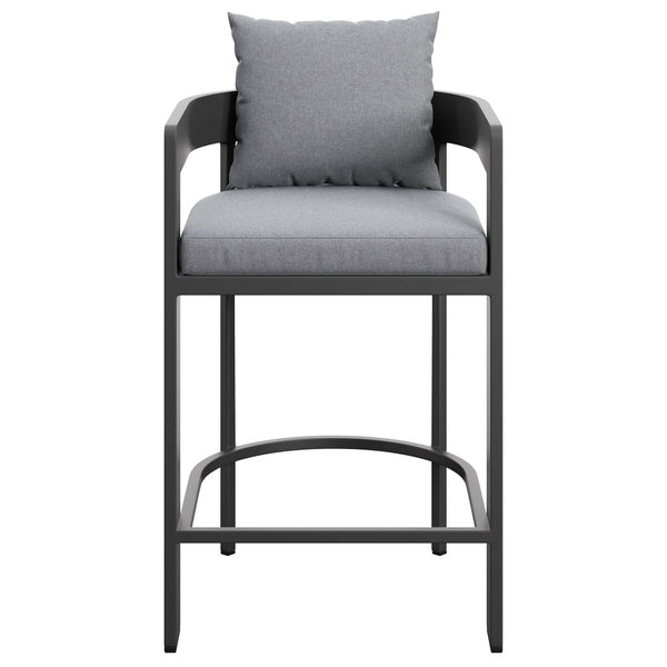 Modway Furniture Tahoe Modway Outdoor Aluminum Counter Stool with Cushion Slatted Barrel Patio Seat Gray EEI-7596-GRY