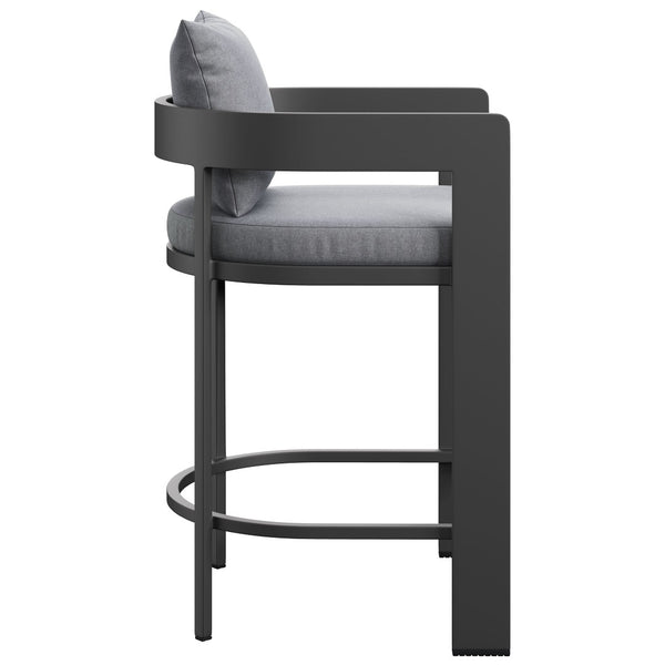 Modway Furniture Tahoe Modway Outdoor Aluminum Counter Stool with Cushion Slatted Barrel Patio Seat Gray EEI-7596-GRY