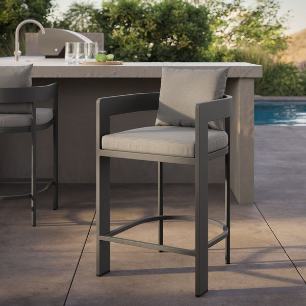 Modway Furniture Tahoe Modway Outdoor Aluminum Counter Stool with Cushion Slatted Barrel Patio Seat Gray EEI-7596-GRY