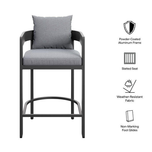 Modway Furniture Tahoe Modway Outdoor Aluminum Counter Stool with Cushion Slatted Barrel Patio Seat Gray EEI-7596-GRY