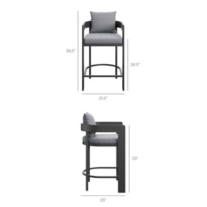 Modway Furniture Tahoe Modway Outdoor Aluminum Counter Stool with Cushion Slatted Barrel Patio Seat Gray EEI-7596-GRY