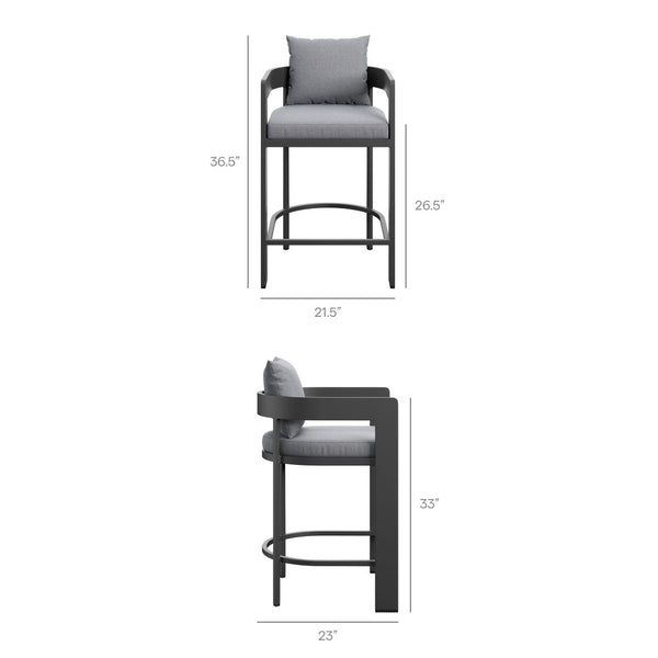 Modway Furniture Tahoe Modway Outdoor Aluminum Counter Stool with Cushion Slatted Barrel Patio Seat Gray EEI-7596-GRY