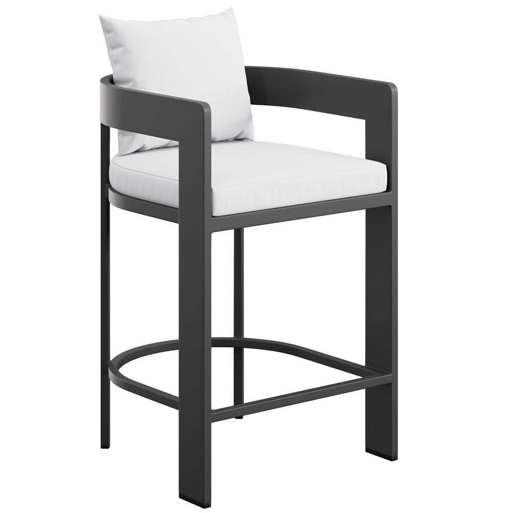 Modway Furniture Tahoe Modway Outdoor Aluminum Counter Stool with Cushion Slatted Barrel Patio Seat White EEI-7596-WHI
