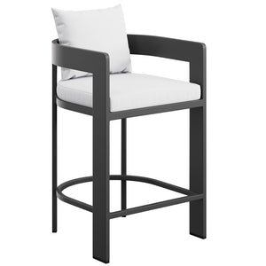 Modway Furniture Tahoe Modway Outdoor Aluminum Counter Stool with Cushion Slatted Barrel Patio Seat White EEI-7596-WHI