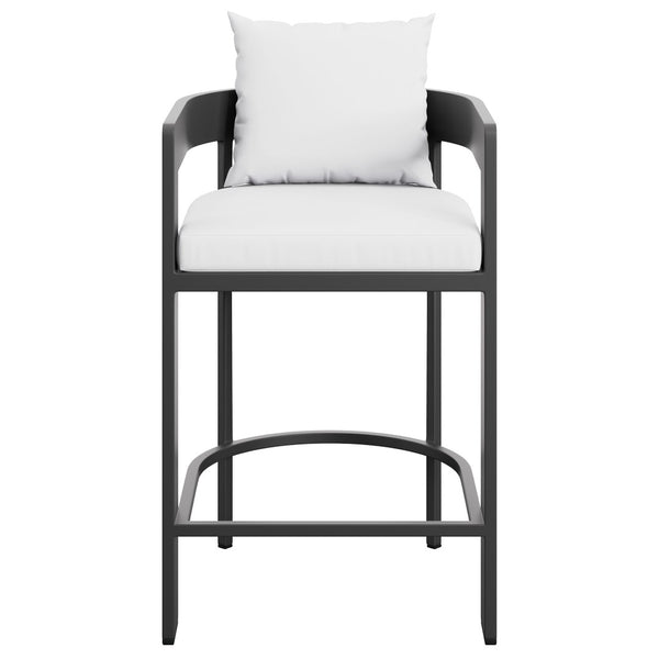 Modway Furniture Tahoe Modway Outdoor Aluminum Counter Stool with Cushion Slatted Barrel Patio Seat White EEI-7596-WHI
