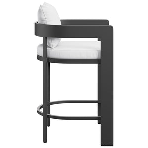 Modway Furniture Tahoe Modway Outdoor Aluminum Counter Stool with Cushion Slatted Barrel Patio Seat White EEI-7596-WHI