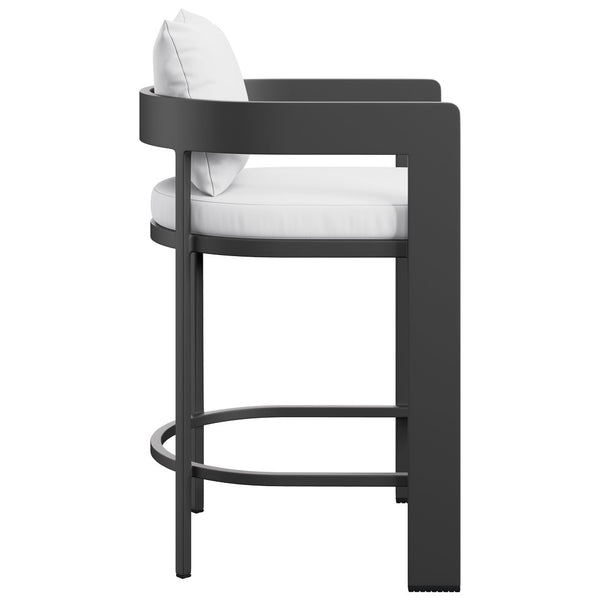 Modway Furniture Tahoe Modway Outdoor Aluminum Counter Stool with Cushion Slatted Barrel Patio Seat White EEI-7596-WHI