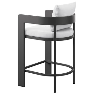 Modway Furniture Tahoe Modway Outdoor Aluminum Counter Stool with Cushion Slatted Barrel Patio Seat White EEI-7596-WHI