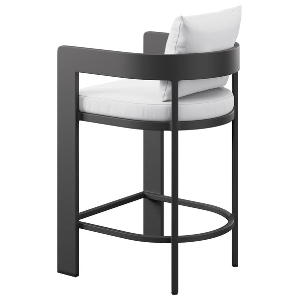 Modway Furniture Tahoe Modway Outdoor Aluminum Counter Stool with Cushion Slatted Barrel Patio Seat White EEI-7596-WHI