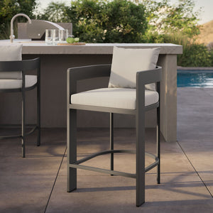 Modway Furniture Tahoe Modway Outdoor Aluminum Counter Stool with Cushion Slatted Barrel Patio Seat White EEI-7596-WHI