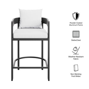 Modway Furniture Tahoe Modway Outdoor Aluminum Counter Stool with Cushion Slatted Barrel Patio Seat White EEI-7596-WHI