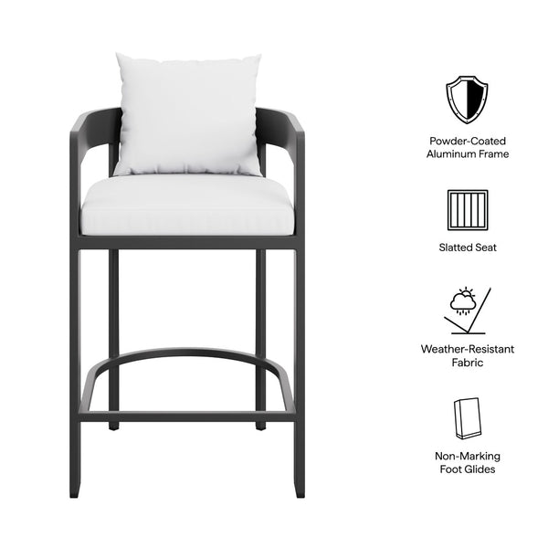 Modway Furniture Tahoe Modway Outdoor Aluminum Counter Stool with Cushion Slatted Barrel Patio Seat White EEI-7596-WHI